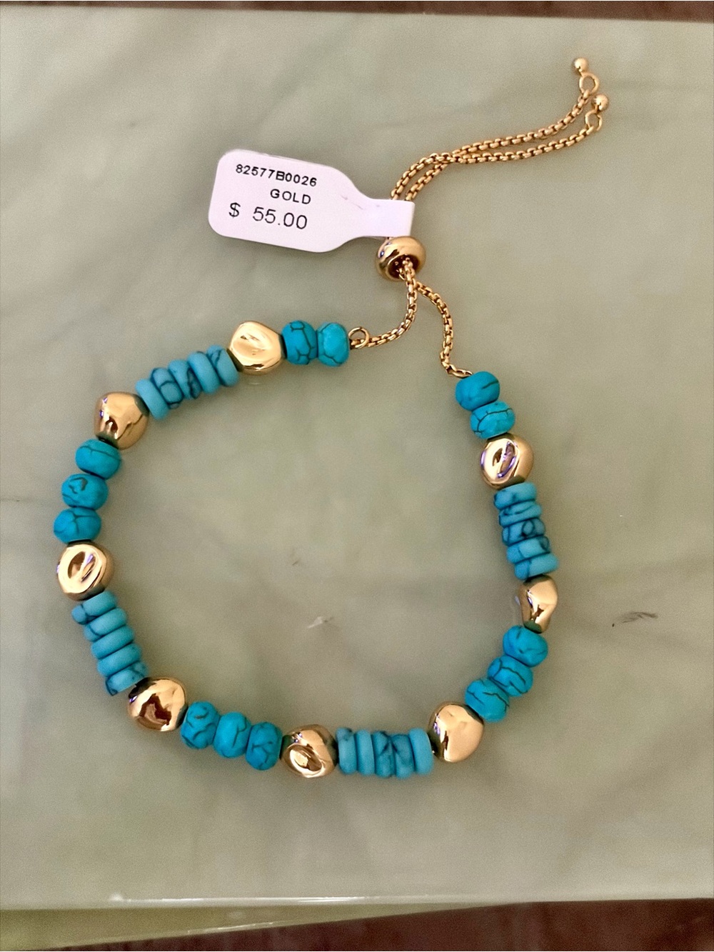 Terra and pearl Turquoise Beaded Adjustable Bracelet .NEW.